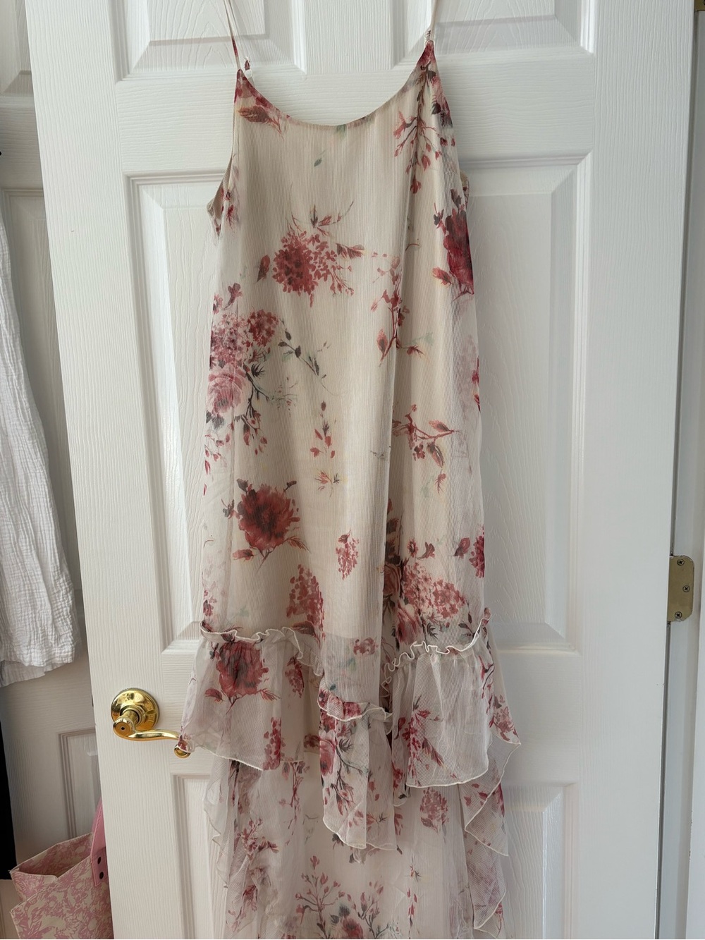 Madison & Berkeley Cream Floral Tiered Slip Dress with Pink Floral Print